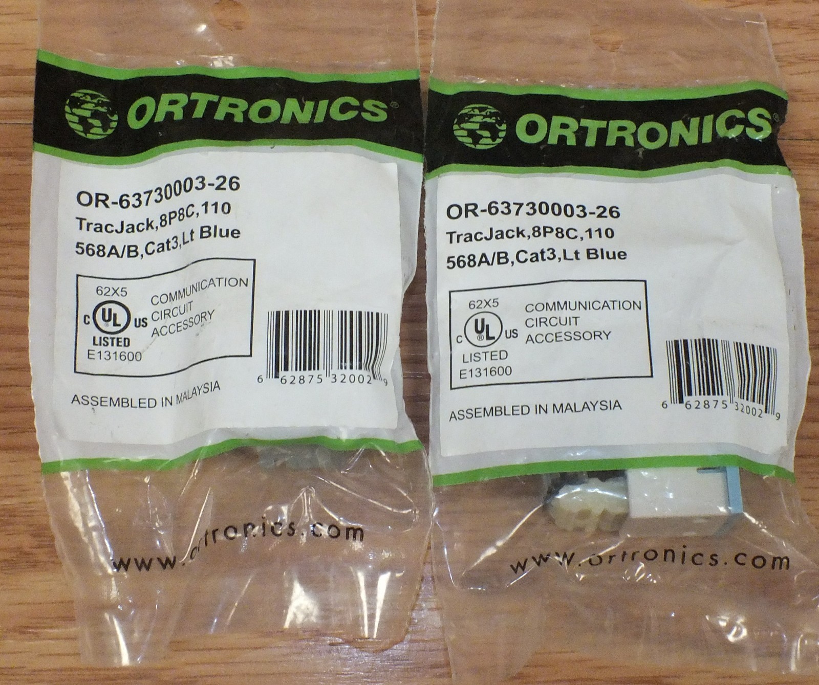Lot of 2 - Genuine Ortronics (OR-63730003-26) TracJack Light Blue Jacks 