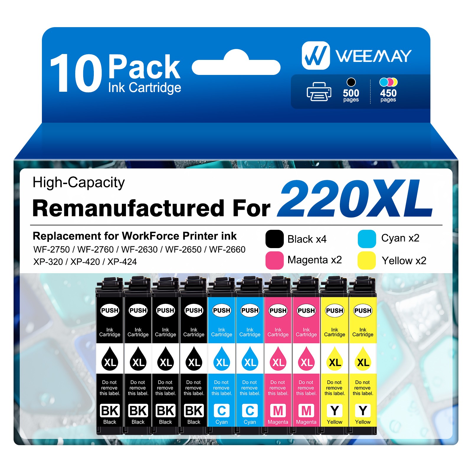 10PK 220XL T220XL Ink Cartridge For Epson WorkForce WF-2750 WF-2760 WF-2630
