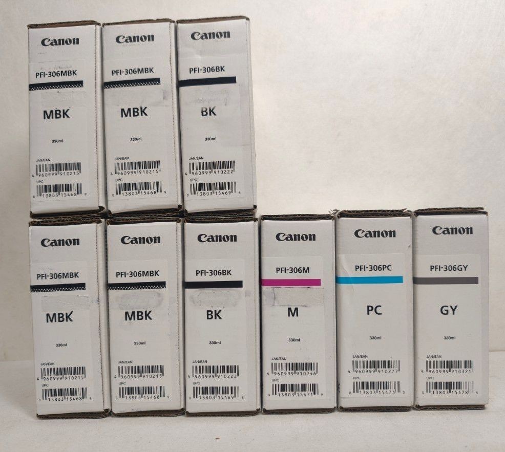 Canon PFI-306 Genuine Ink Tank 330ml 9 Pack MBK BK M PC GY New Sealed Japan