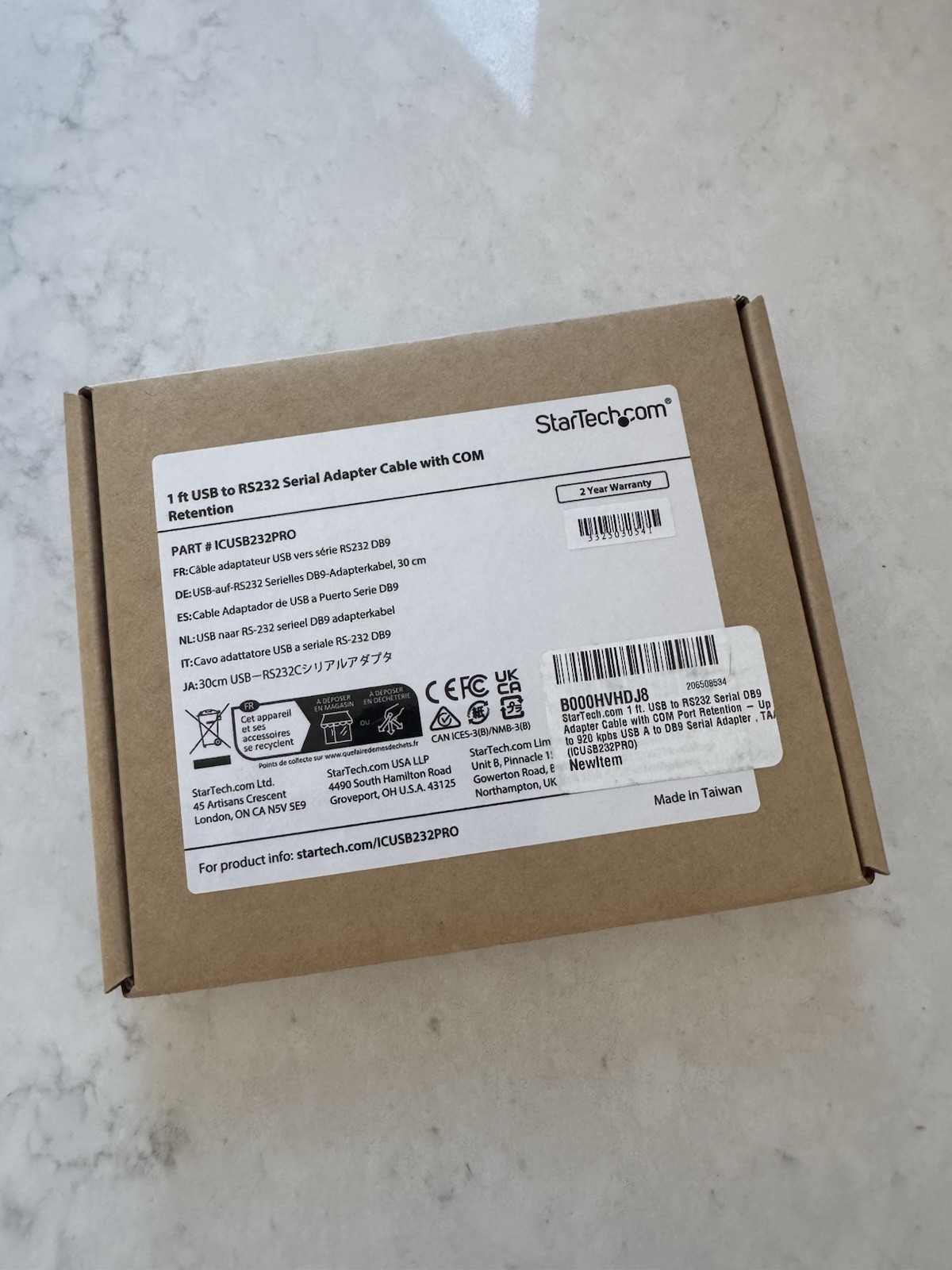 StarTech.com 1 ft. USB to RS232 Serial DB9 Adapter Cable with COM Port Retention