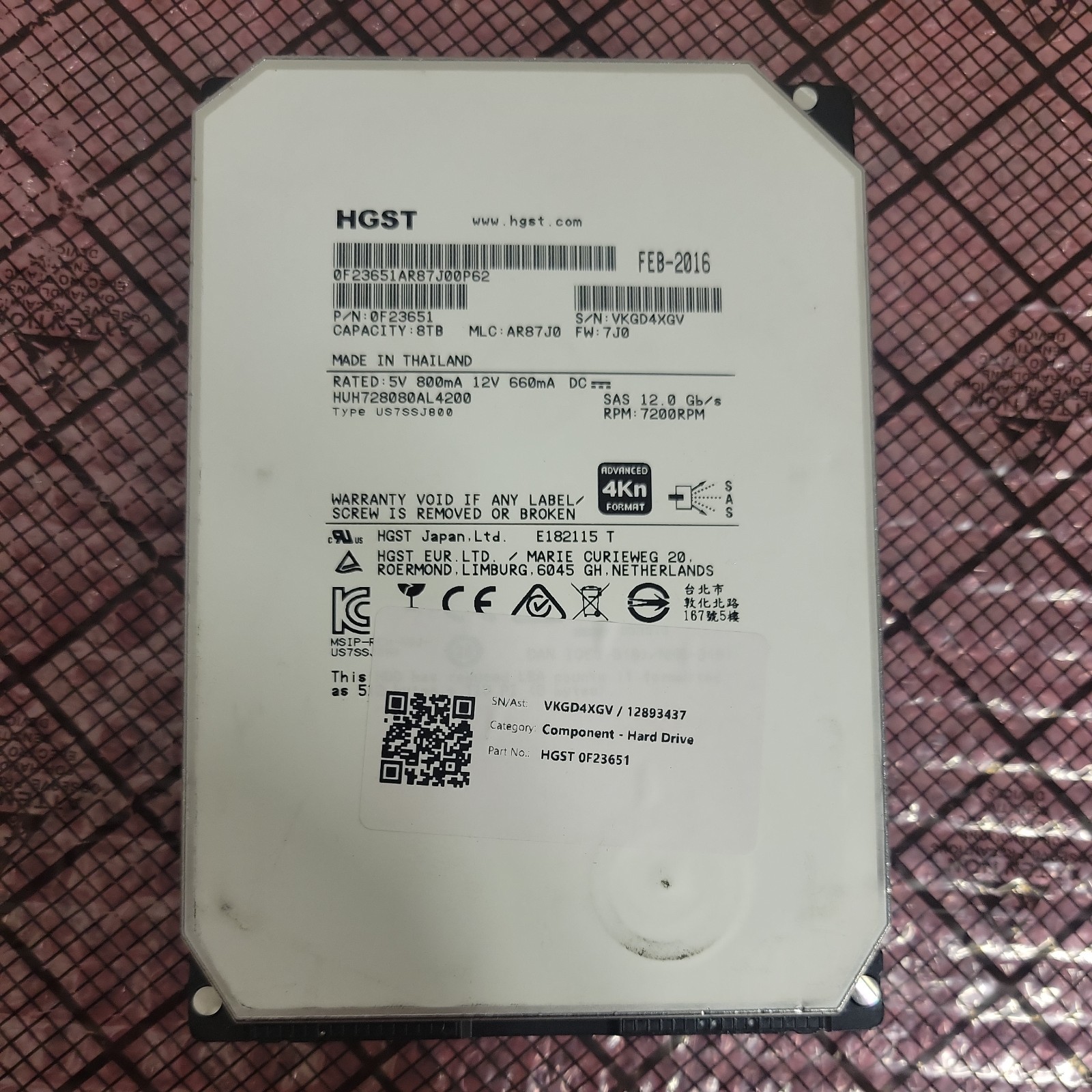 NetApp HUH728080AL4200 8TB SAS 7200 RPM  3.5" Enterprise HDD 