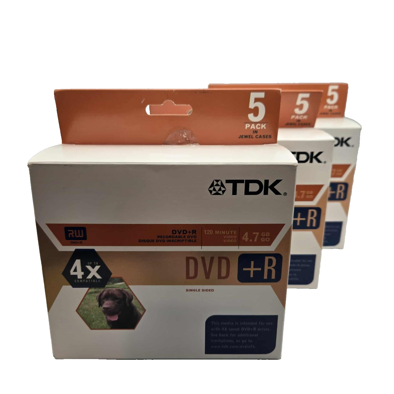 Lot of 3 TDK DVD+R Sealed 5 Pack Recordable DVD Single Sided 4.7 GB 120 Min.