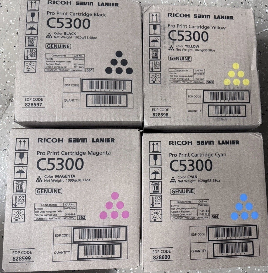 Full Set Ricoh Pro C5300 CYMK Toner Black Cyan Magenta Yellow GENUINE NEW OEM 
