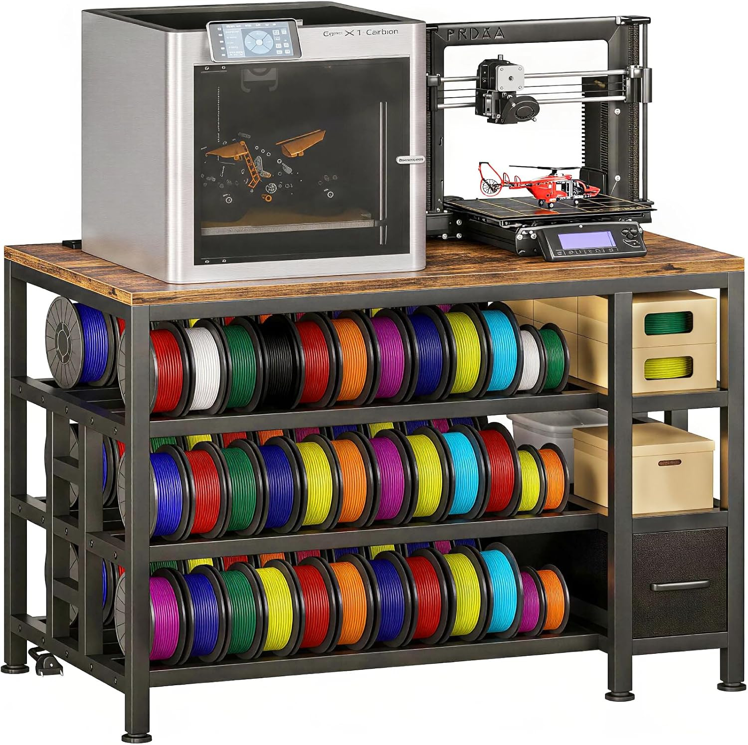 3D Printer Stand with Storage, 3-Tier Filament Storage Rack, Power Strip, Side D