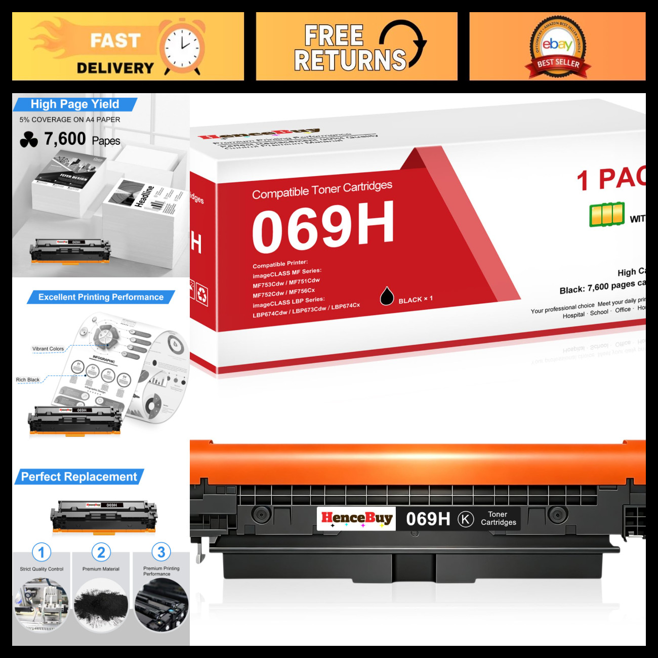 High-Yield Black Toner Cartridge 1-Pack Replacement for Canon 069H 069 - Compati