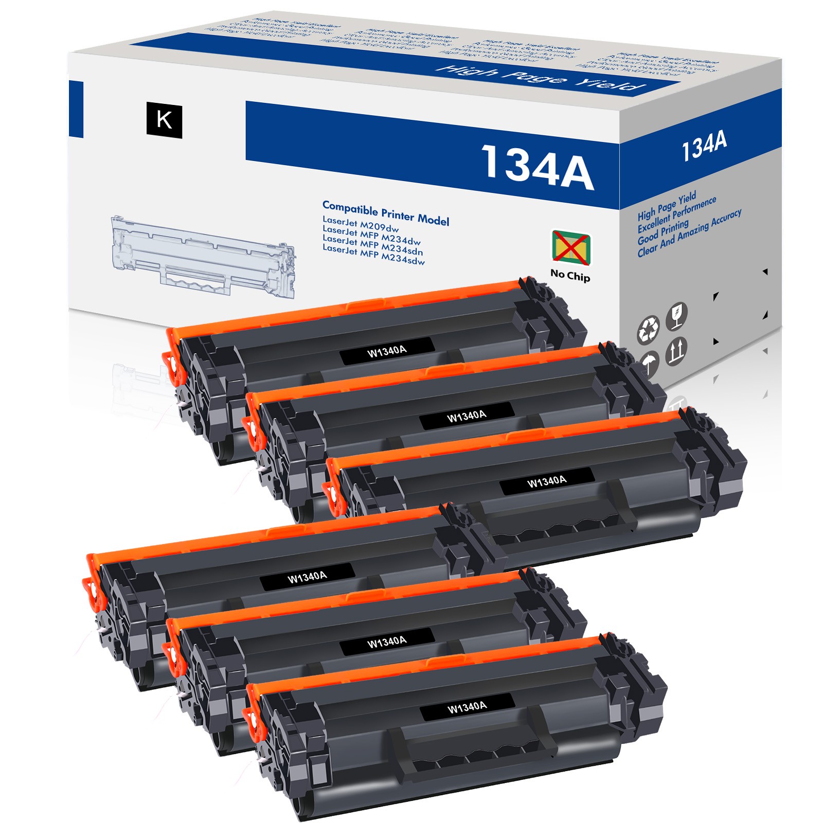 6 PK W1340A Toner Cartridge For HP 134A Laserjet MFP M234sdw M234dw No chip
