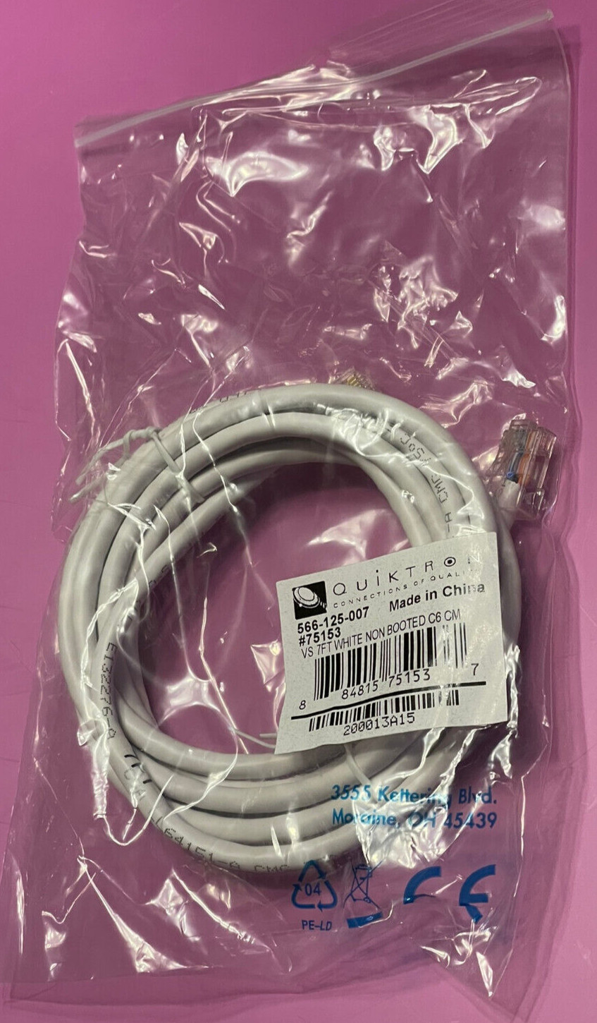 Quiktron CAT6 Patch Cable 566-125-007 7Ft White Non Booted #75153