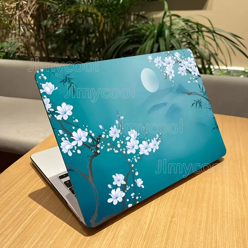 2Pcs Cherry Blossom Moon Laptop Stickers Scratch Water Resistant PVC Decal