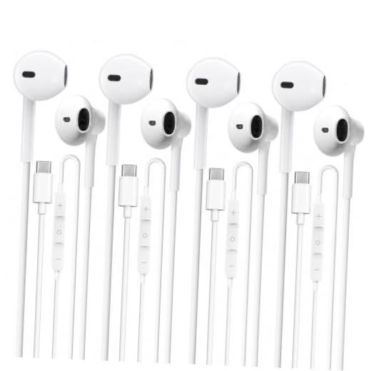 4 Pack USB C Headphones, Stereo Earbuds with Mic & Remote Control White