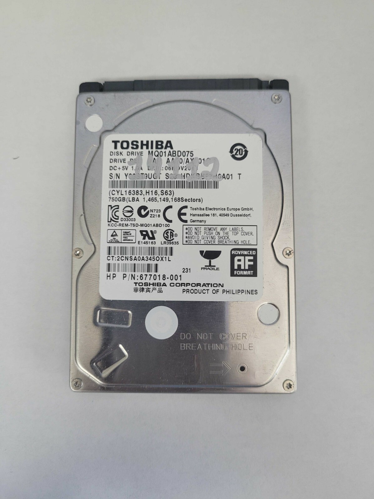 Toshiba 750GB MQ01ABD075 HDD Donor Drive