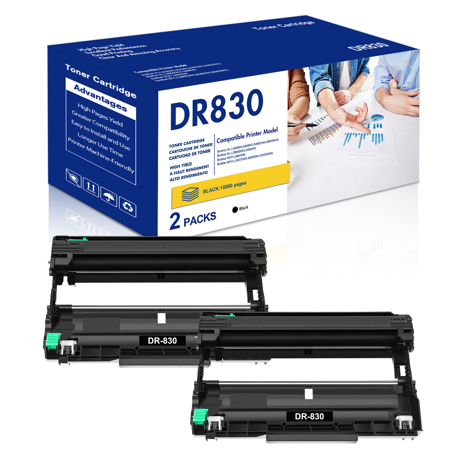 2PK DR830 DR-830 Drum Unit Compatible with Brother DCP-L2640DW HL-L2400D L2405W