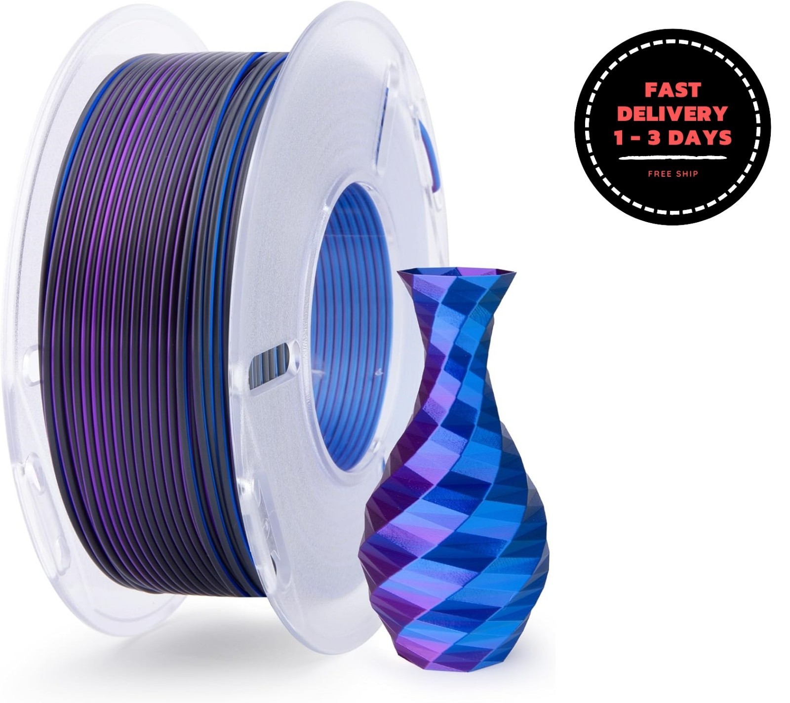 Filamento PLA Silk de 1,75 mm, tres colores: azul, morado y negro, 250 g