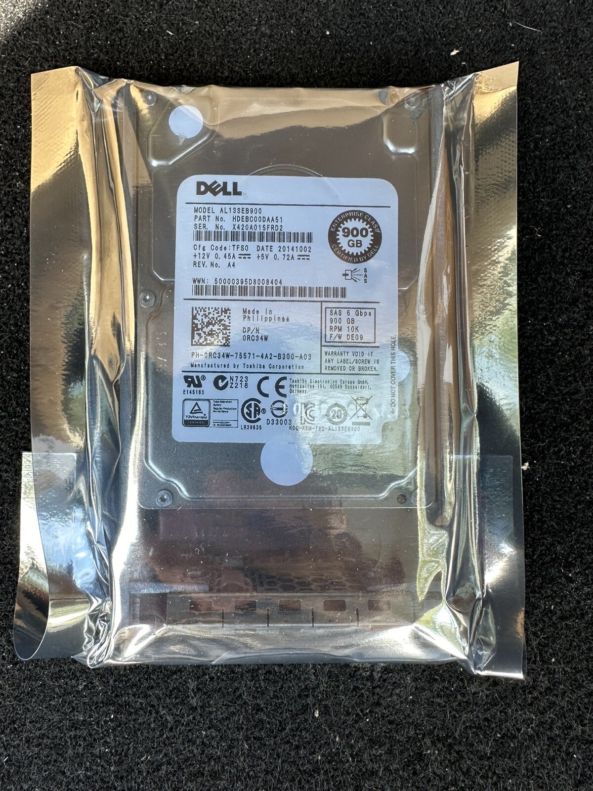 Dell RC34W/0RC34W/AL13SEB900/HDEBC00DAA51- 900GB 10K RPM SAS 6G 2.5" Hard Drive 