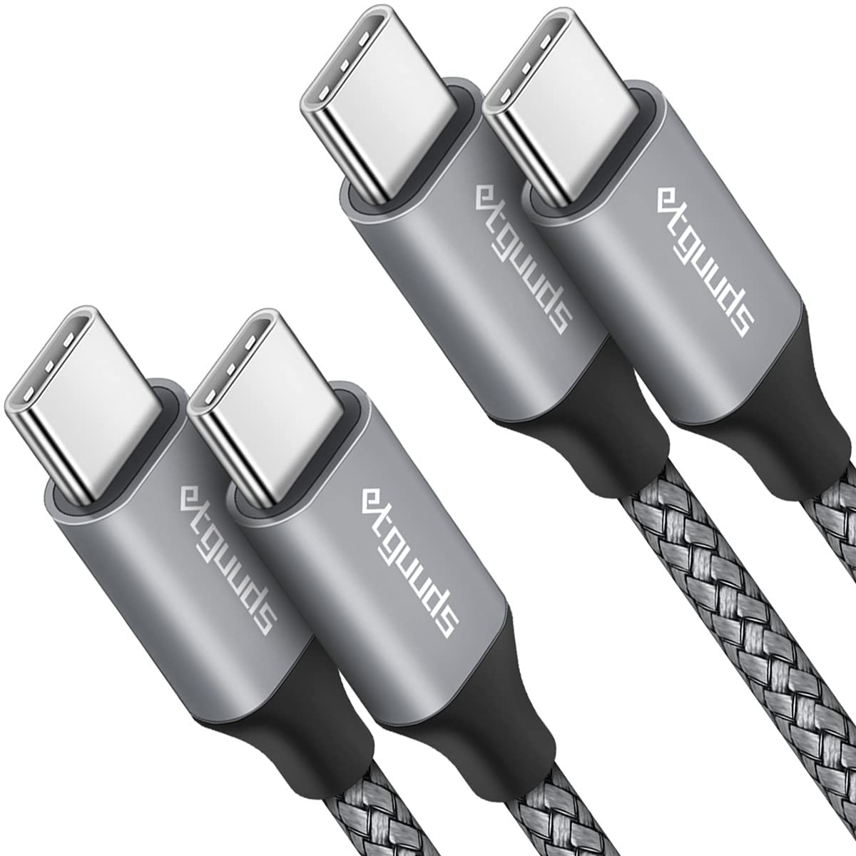 etguuds USB C to C Cable 2ft, 2-Pack 60W C C Fast Gray