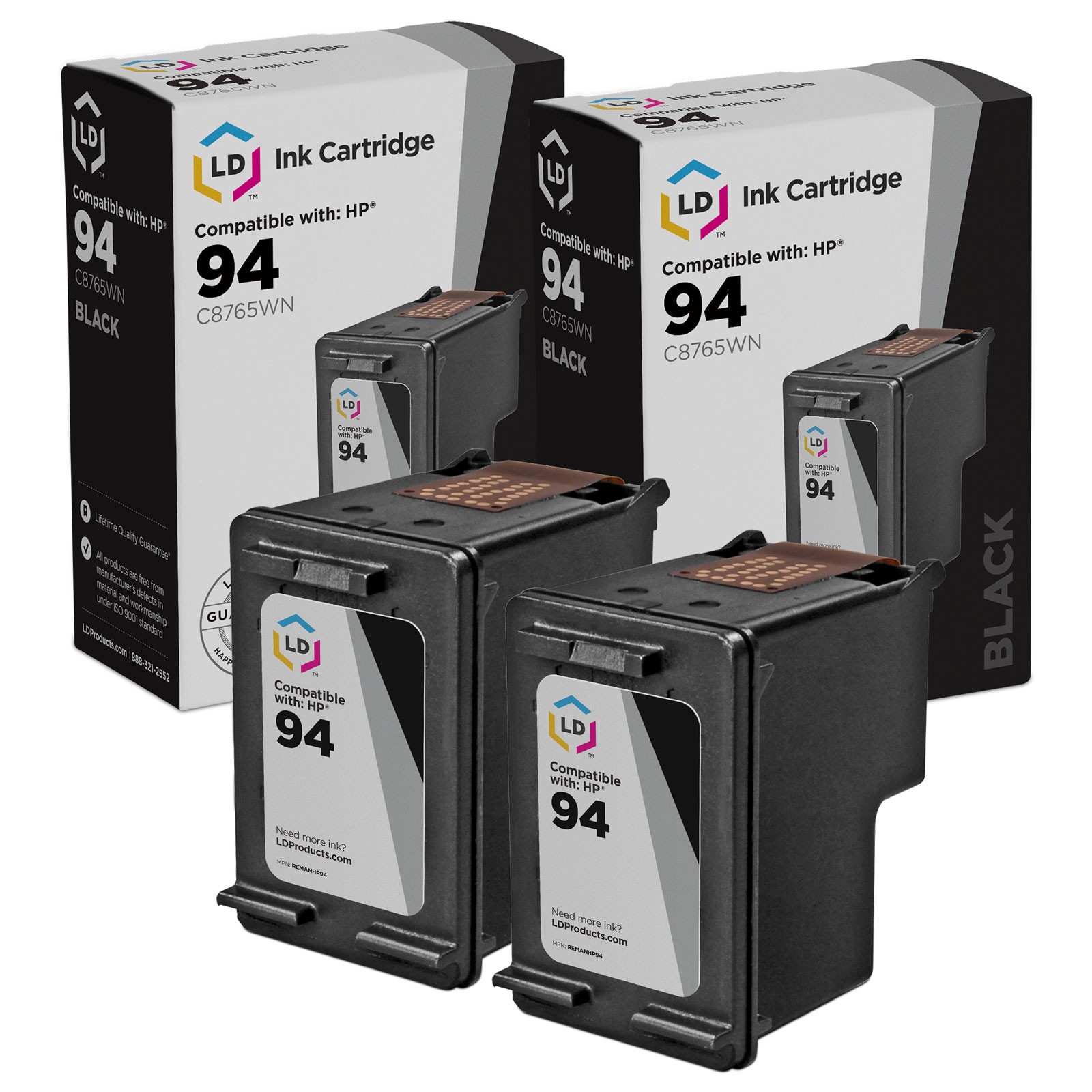 Replacement Ink Cartridges for HP 94 / C8765WN Black 2-Pack