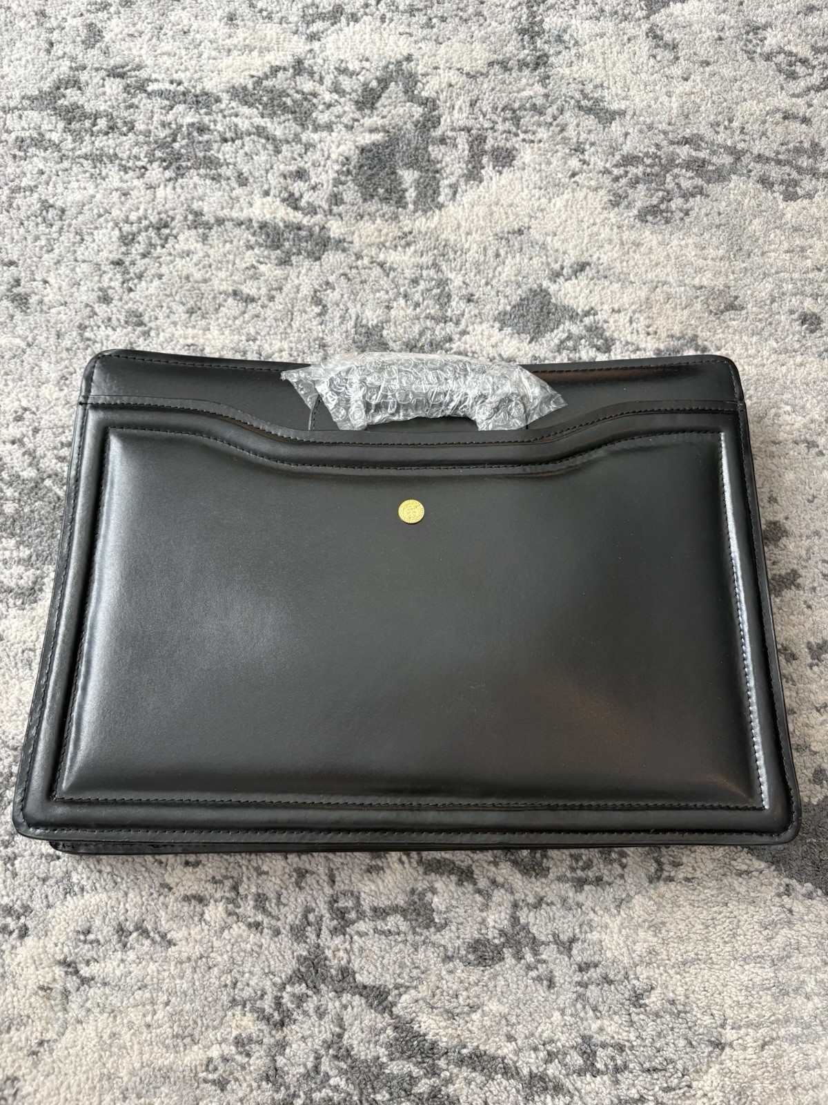 Vintage Black Leather Briefcase Laptop Messenger Bag with Shoulder Strap