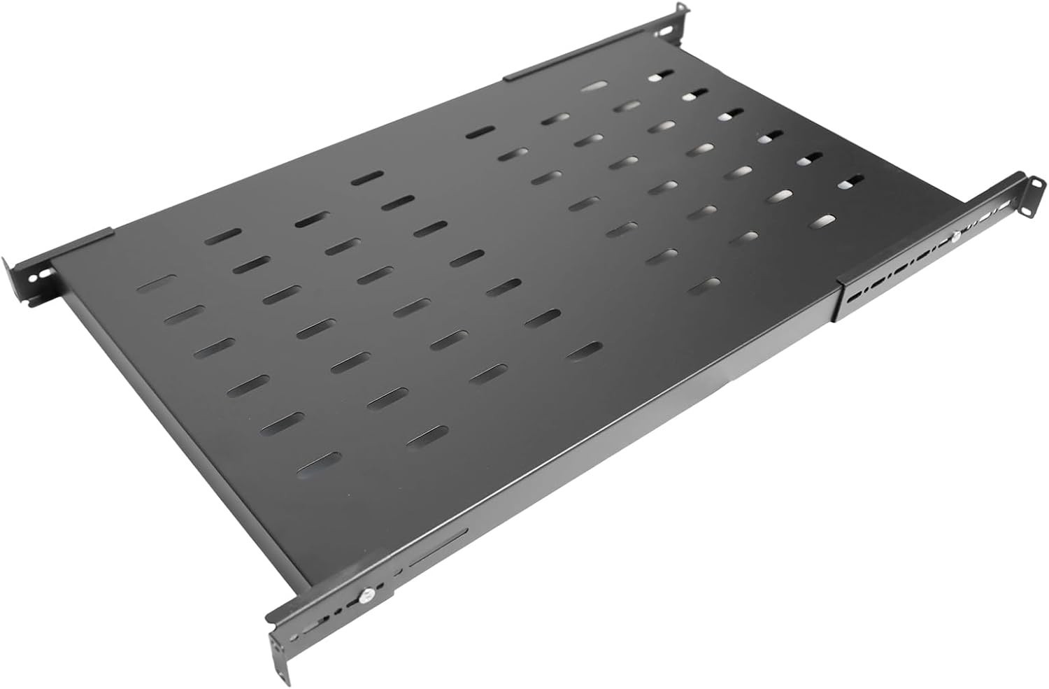 Adjustable 1U Server Rack Shelf 20-38 Inch Depth, Vented Design for 4 Post Compu