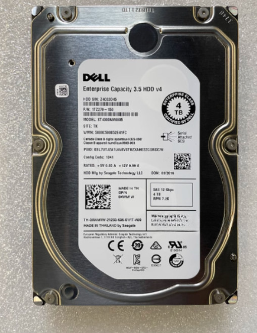 Dell 0XWM1W ST4000NM0005 4TB 7200RPM 128M 3.5in SAS-12Gb HDD