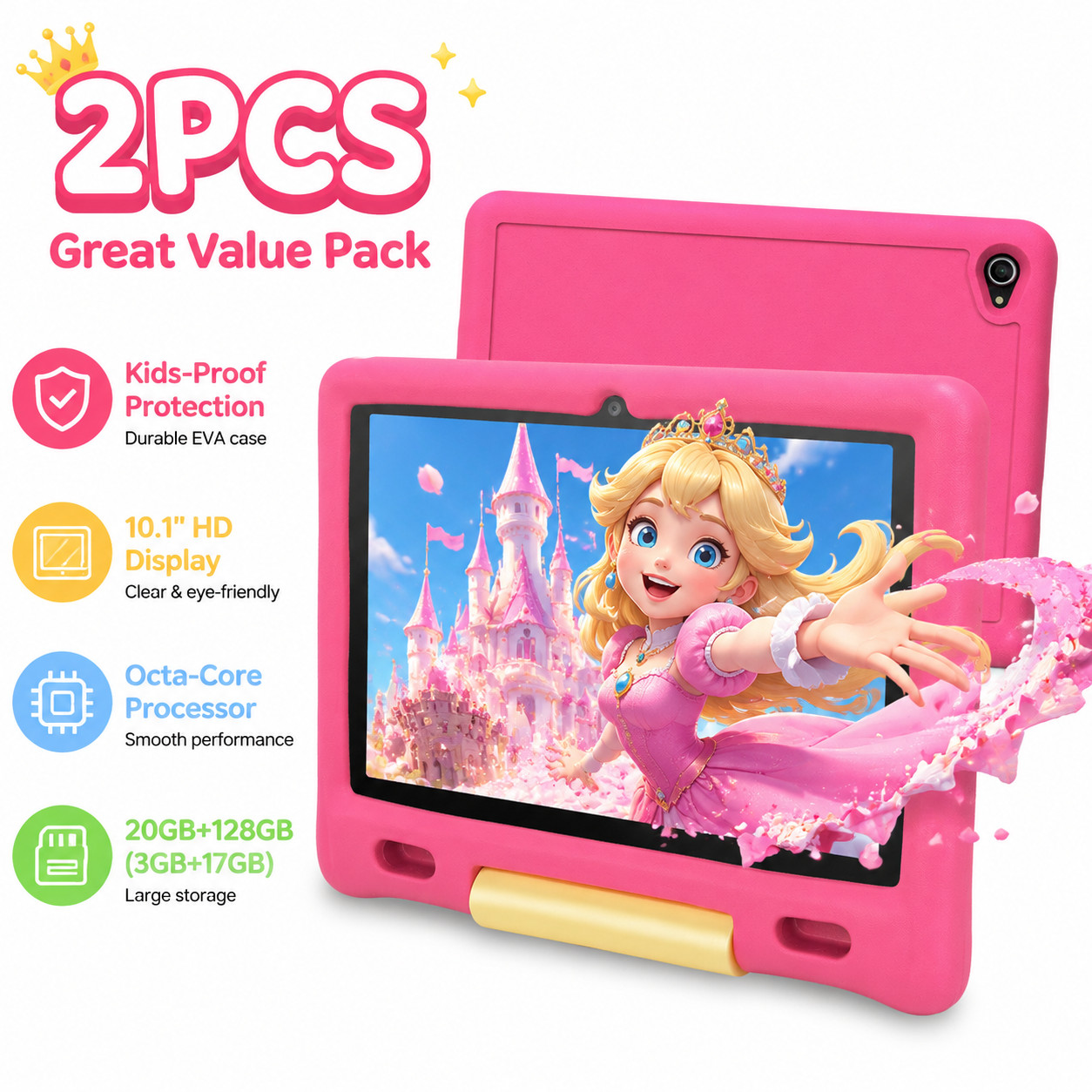 2PCS AEEZO Kids Tablet 10.1" 20GB+128GB 1280*800 Wifi 6 Google play,Android 15