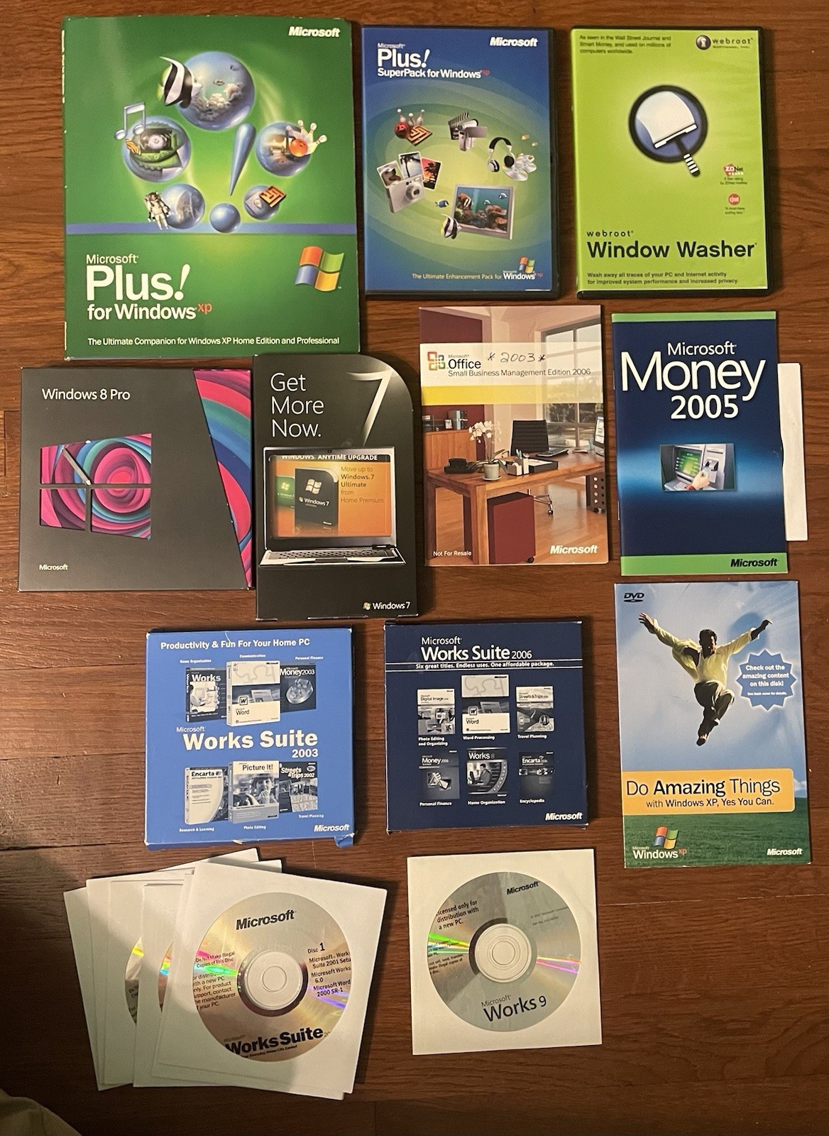 LOT Microsoft Windows 8 PRO Ultimate PLUS XP Office Money Suite Works W/ KEY Etc