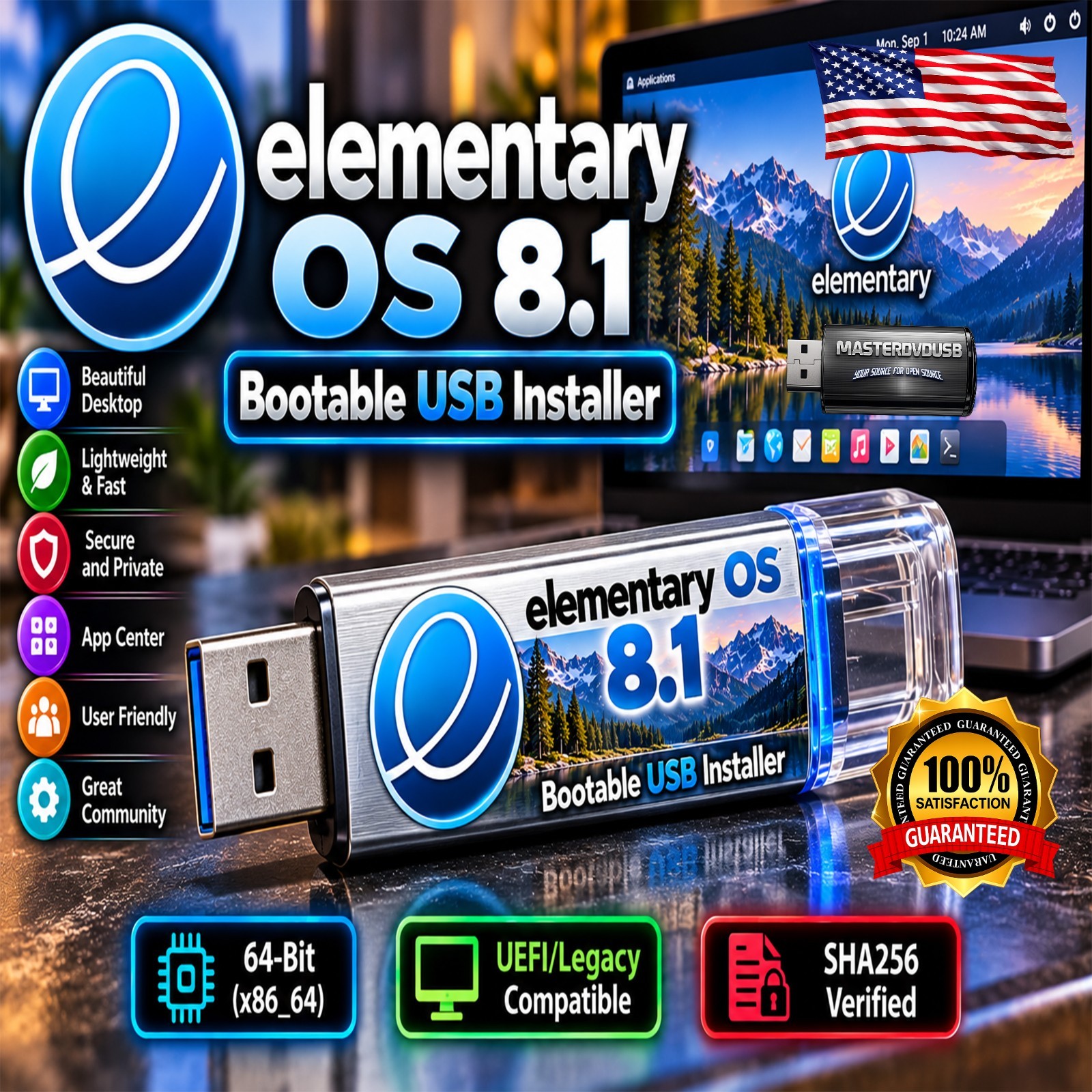 elementary OS 8.1 Bootable USB Installer | UEFI/Legacy | 64-Bit