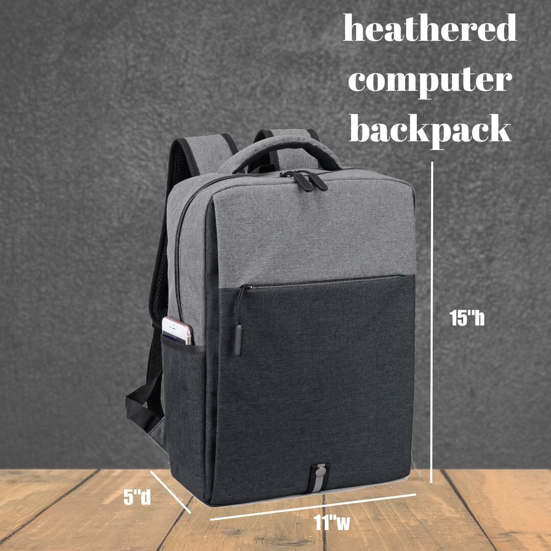 Deluxe 15" Laptop Tablet Travel Backpack Slim Computer Book Bag Heather Grey