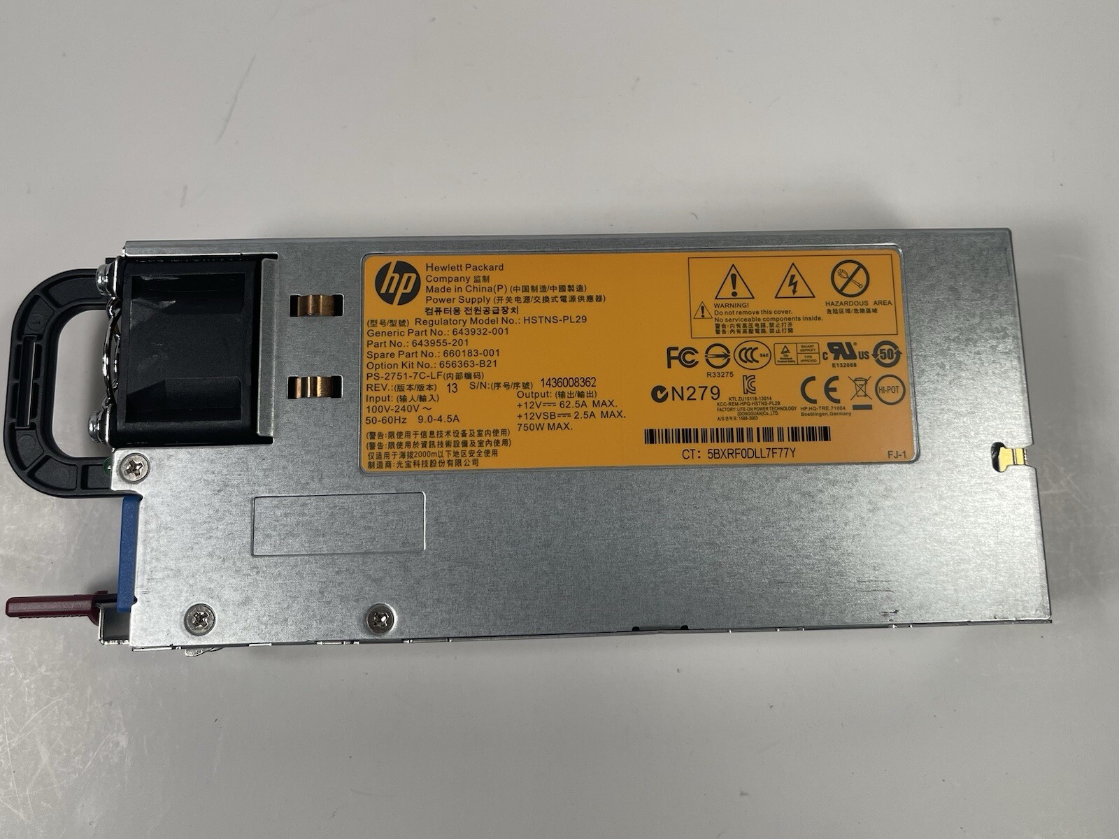HP 750W Platinum Sever Power Supply Unit HSTNS-PL29 DPS-750AB-3A HSTNS-PL22B