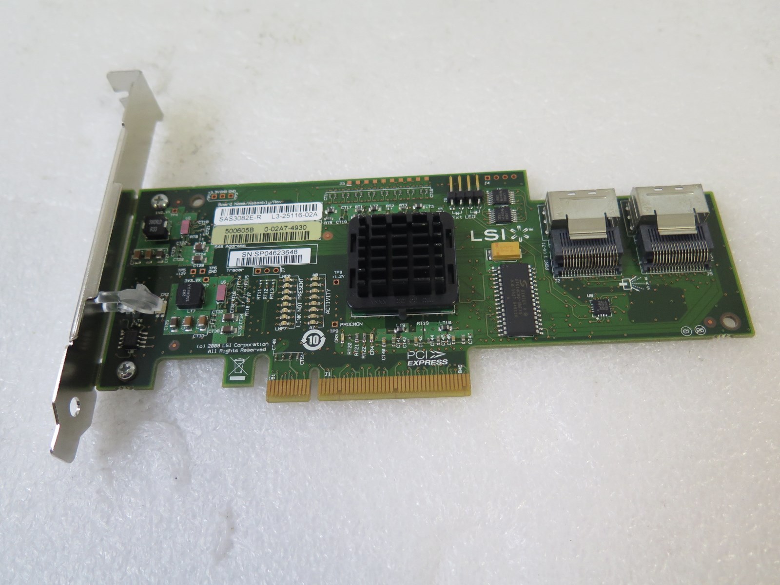 IBM LSI SAS3082E-R 44E8690 L3-25116-01H SAS RAID Controller 