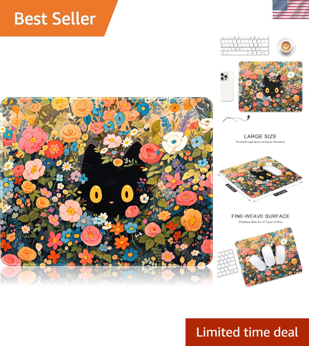 Stylish 12 x 10 in Marble and Floral Mouse Pad for Gaming - Non-Slip Rubber Base
