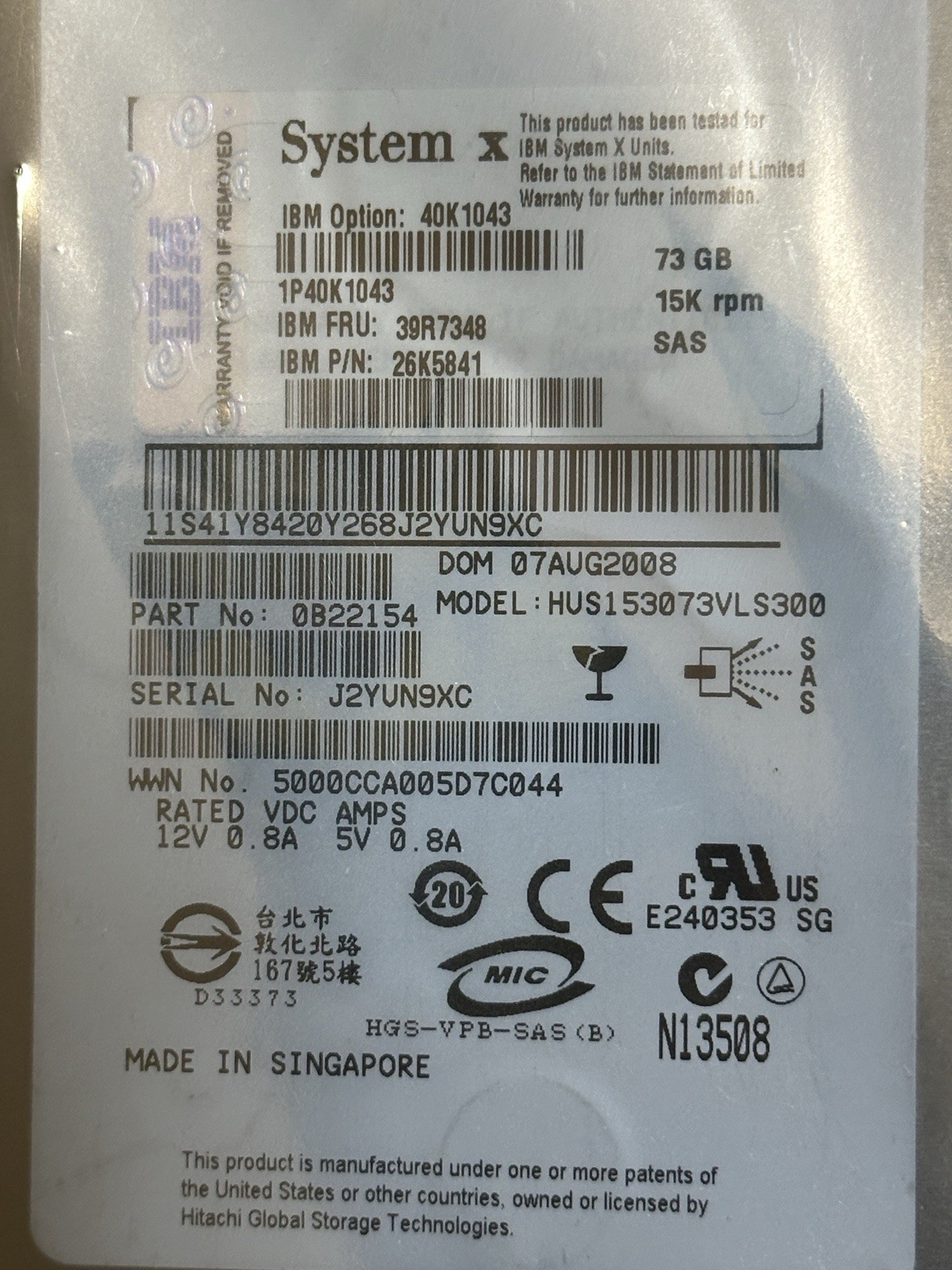 IBM 73.4GB SAS 15K Hot Plug Hard Drive 39R7348 26K5841 Maxtor