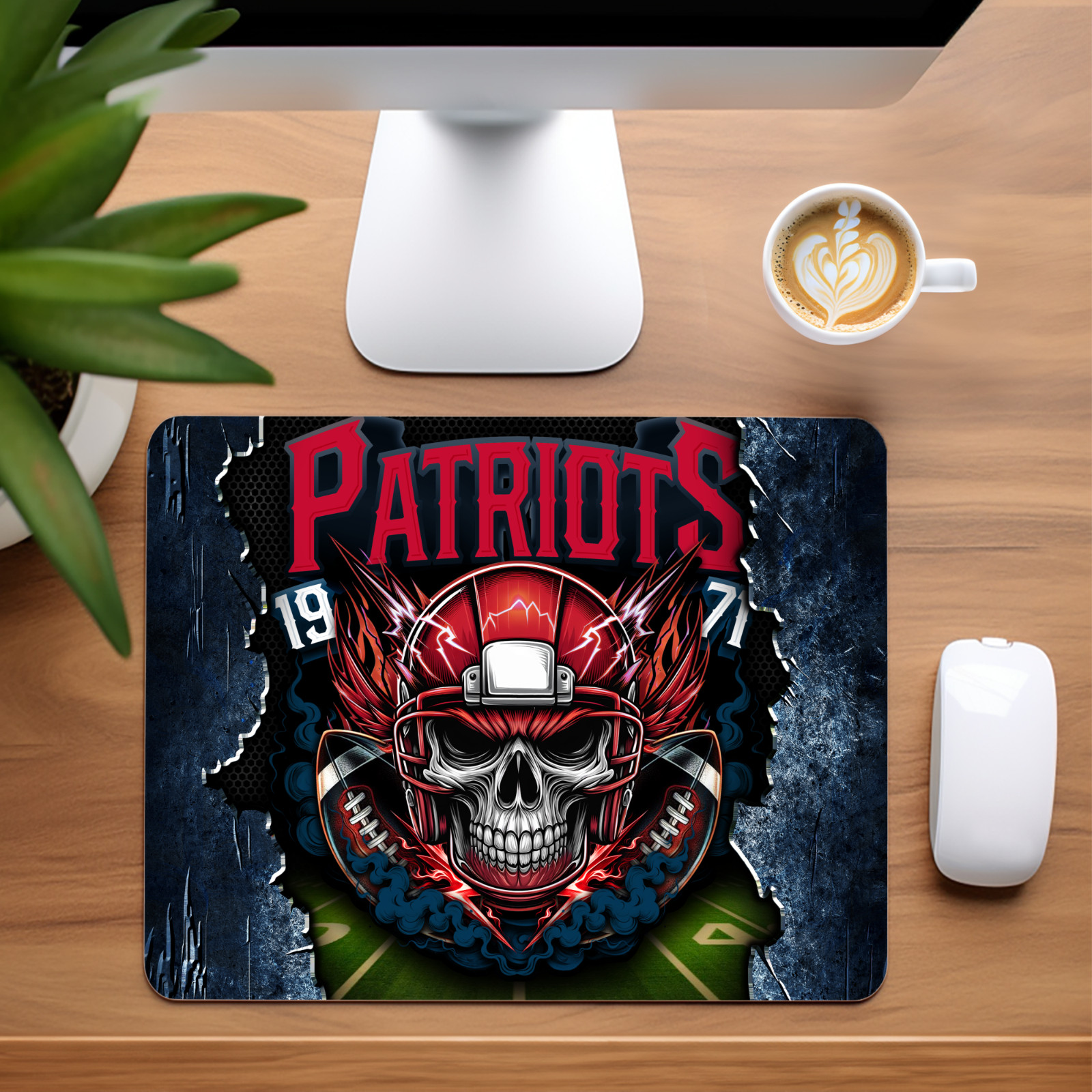 New England Patriots Skull Custom Non-Slip Neoprene Mouse Pad Home Office