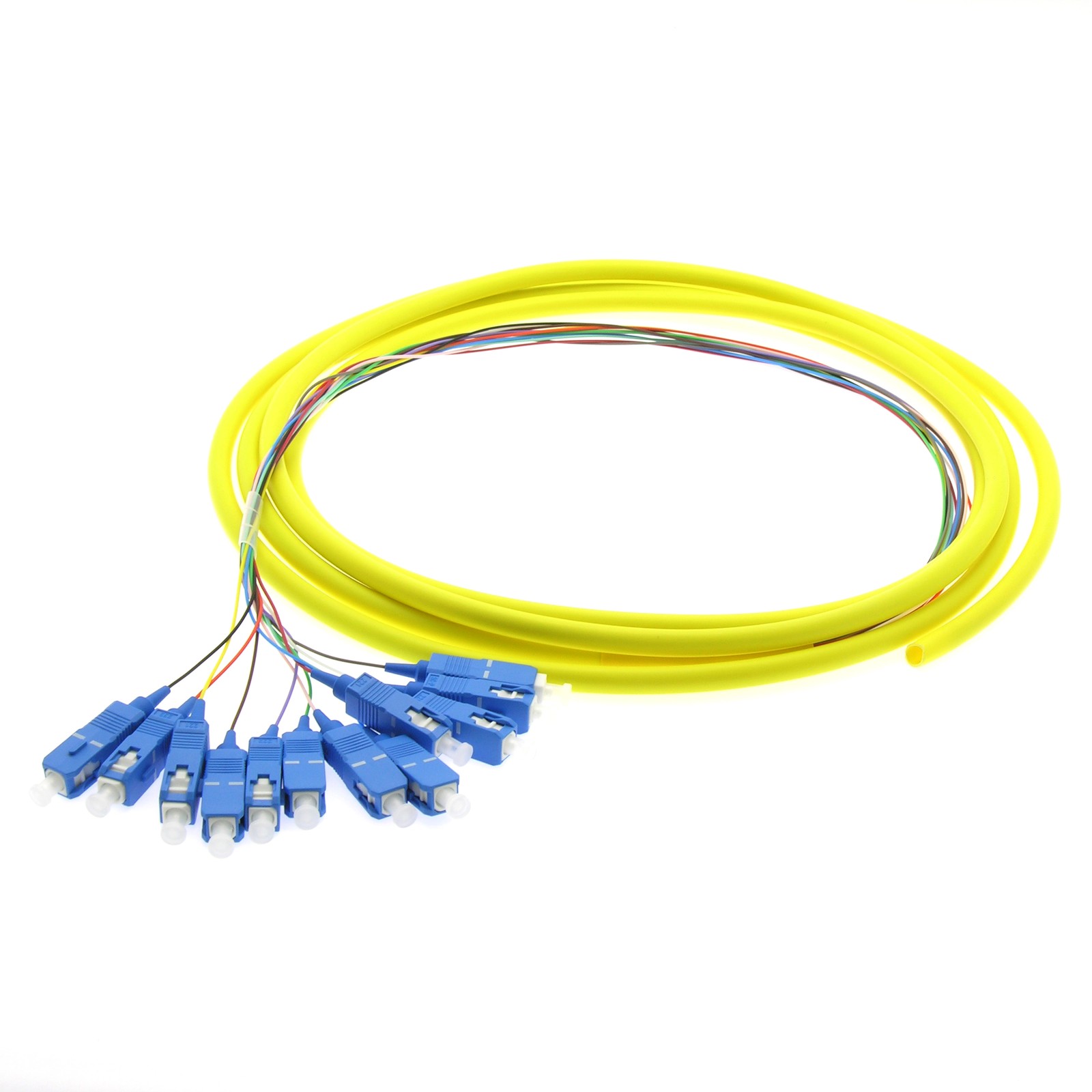 5 Pack of 3m 12-Fiber SC/UPC Singlemode Pigtail Yellow