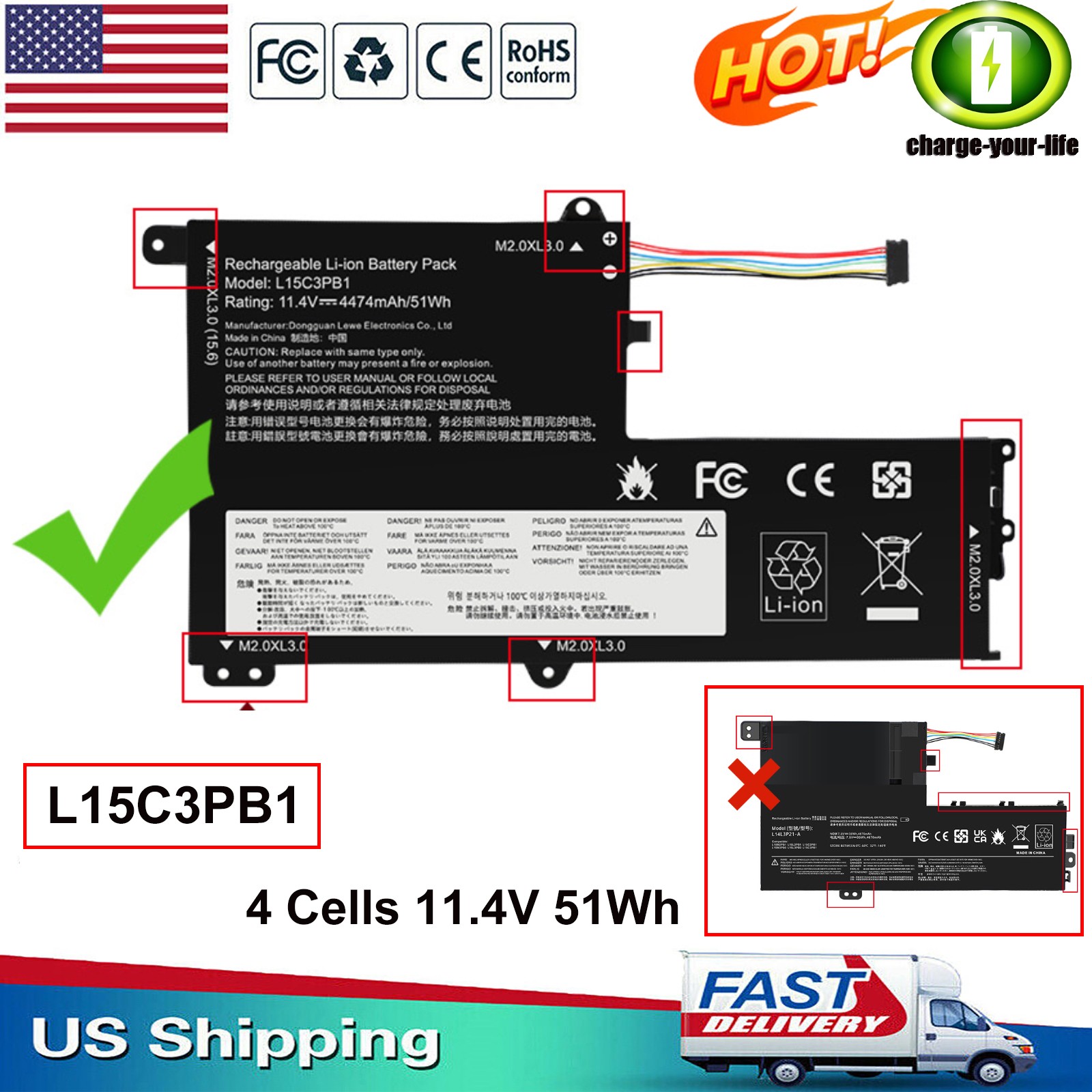 ✅L15C3PB1 L14M2P21 L14L2P21 Battery for IdeaPad 330S-15IKB 330S-14IKB 330S-15AST