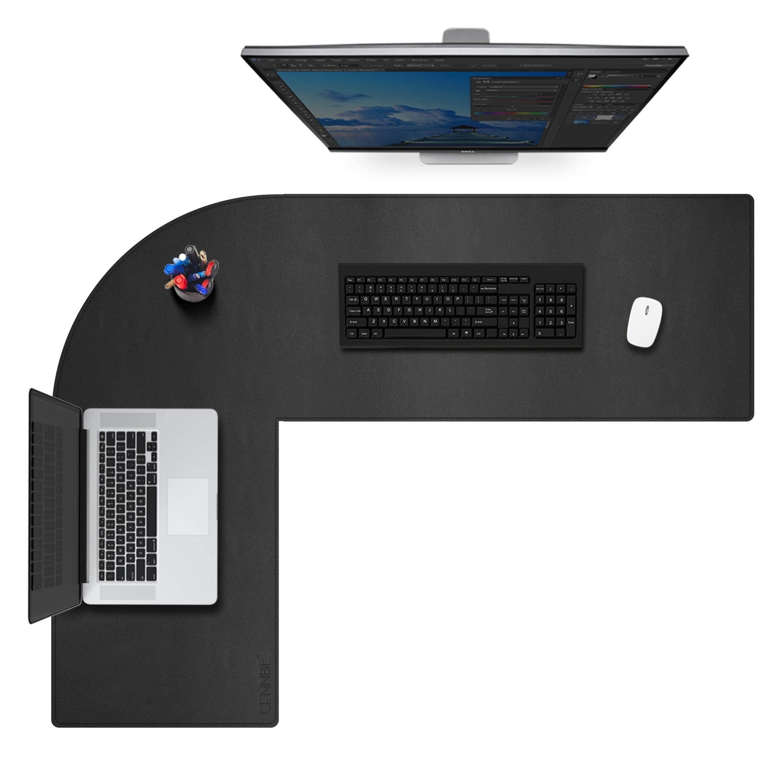 CENNBIE Dual Sided L Shaped Desk Pad,‎‎47.24x55.12x15.75 inches Corner Leathe...