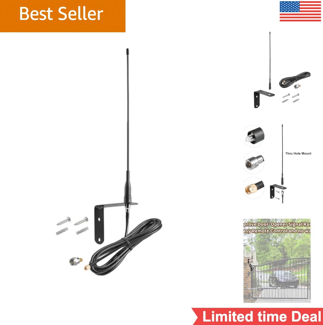 433MHz Antenna 7dBi Omni Directional SMA Male 10 ft RG58 Cable 3 Meter for Gate