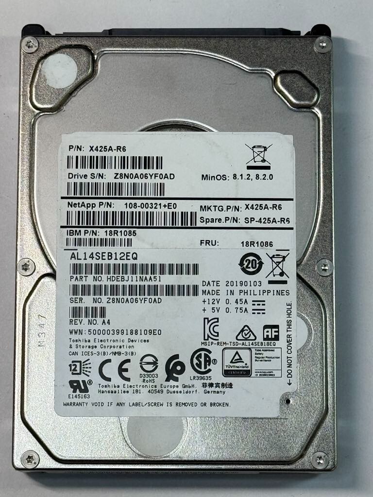 NetApp 1.2TB 108-00321+E0 SP-425A-R6 AL14SEB12EQ 12 Gb/s SAS HDD 2.5"