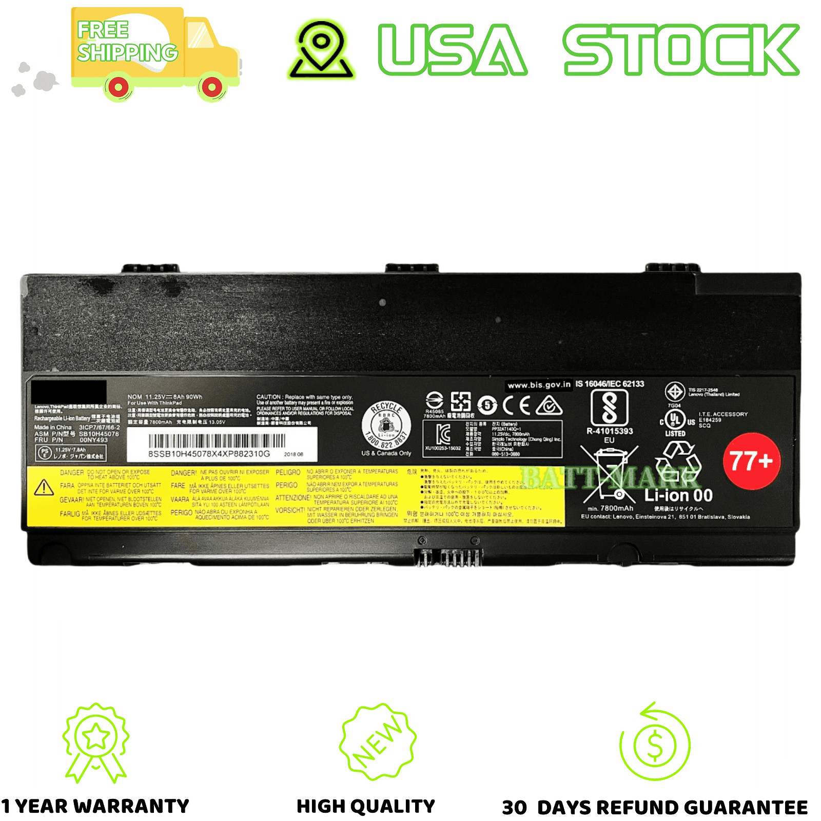 GENUINE 90Wh 77+ 00NY493 00NY492 Battery For LENOVO Thinkpad P50 P51 P52