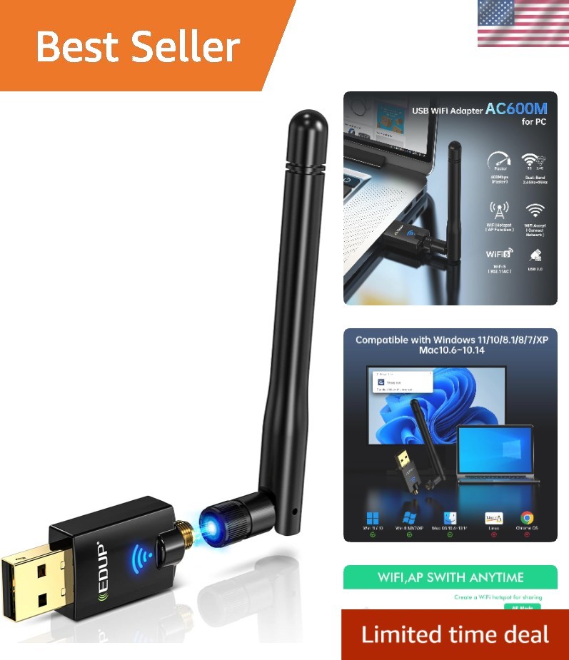AC600M USB WiFi Adapter: Dual Band 2.4G/5.8GHz, 600Mbps High-Speed Dongle