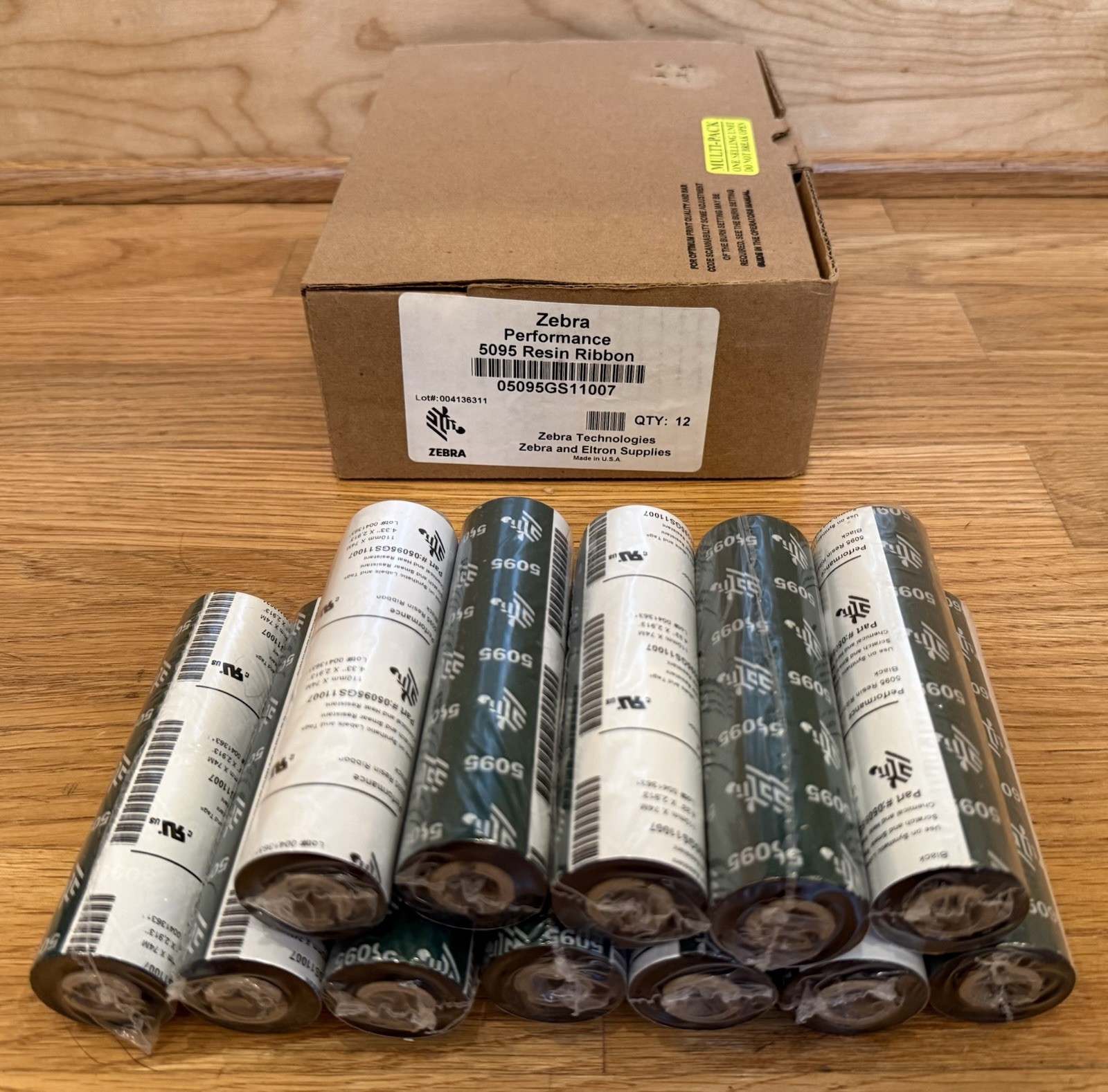 (12) Zebra Resin Ribbon 110mm x 74m 5095 High Performance 0.”5" Core Genuine OEM