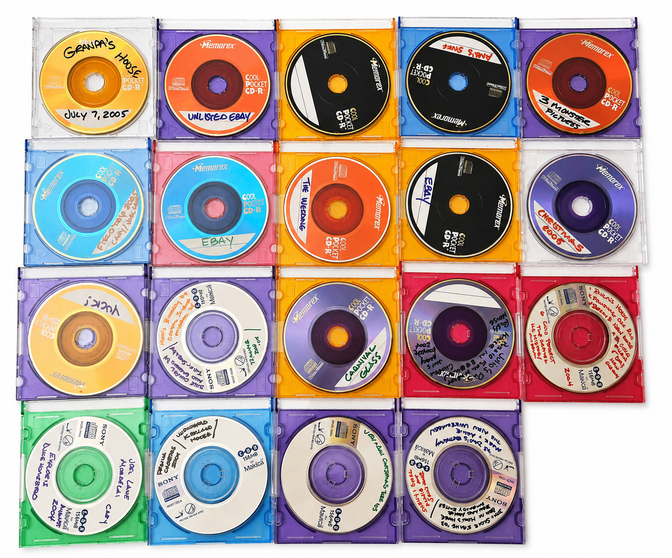 Lot of 19 Mini CD-R Discs w/ Colorful Cases Memorex Sony Mavica 8cm