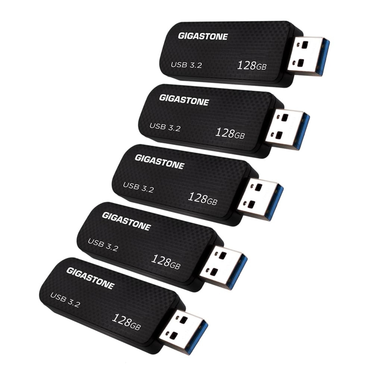 Gigastone Z30 128GB USB 3.2 Flash Drive 5-Pack 100MB/s Retractable Carbon Fiber