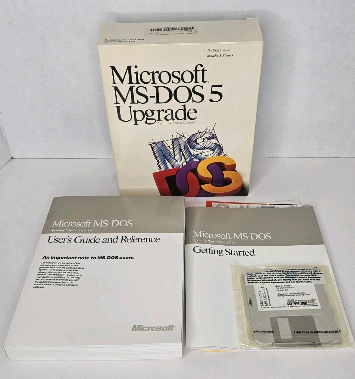 Microsoft MS-DOS 5.0 Upgrade 3.5" Software Operating System Disks NEW Open Box