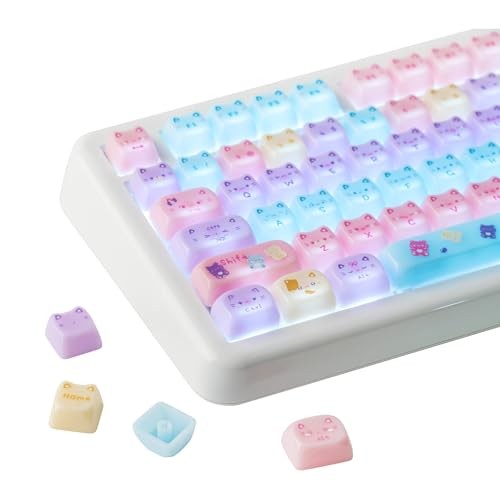 KiiBOOM Meow Pudding Cute Keycaps Adorable Cat Design Semi-Transparent PC