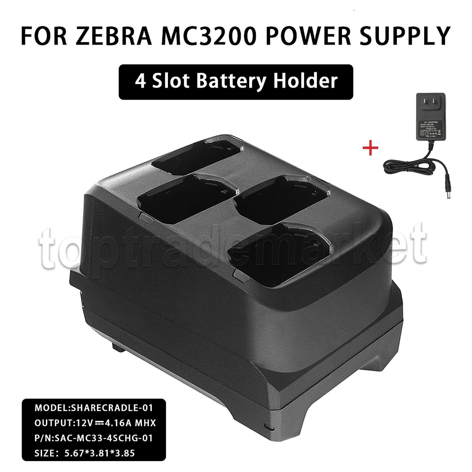 4-Slot Battery Charging Cradle + Power Adapter for zebra MC3200 MC3300 MC330M/K