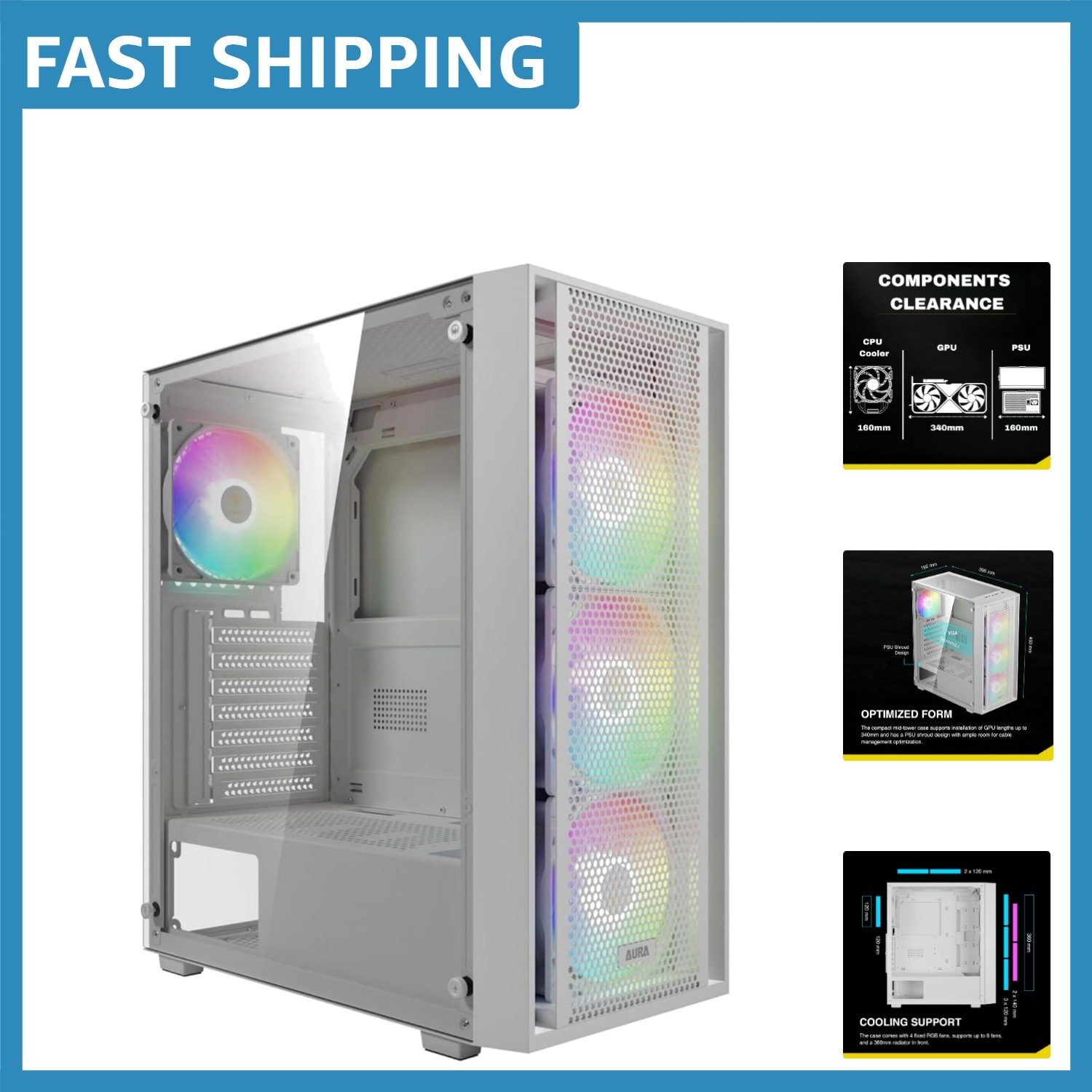 Expanded White Gaming PC Case: 2x USB 3.0 Ports & Easy Access Tempered Glass