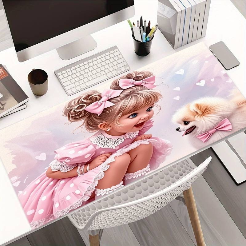 Cute Cartoon Girl Mouse Pad, a Decorative Desk Mat Suitable for Office And Stu