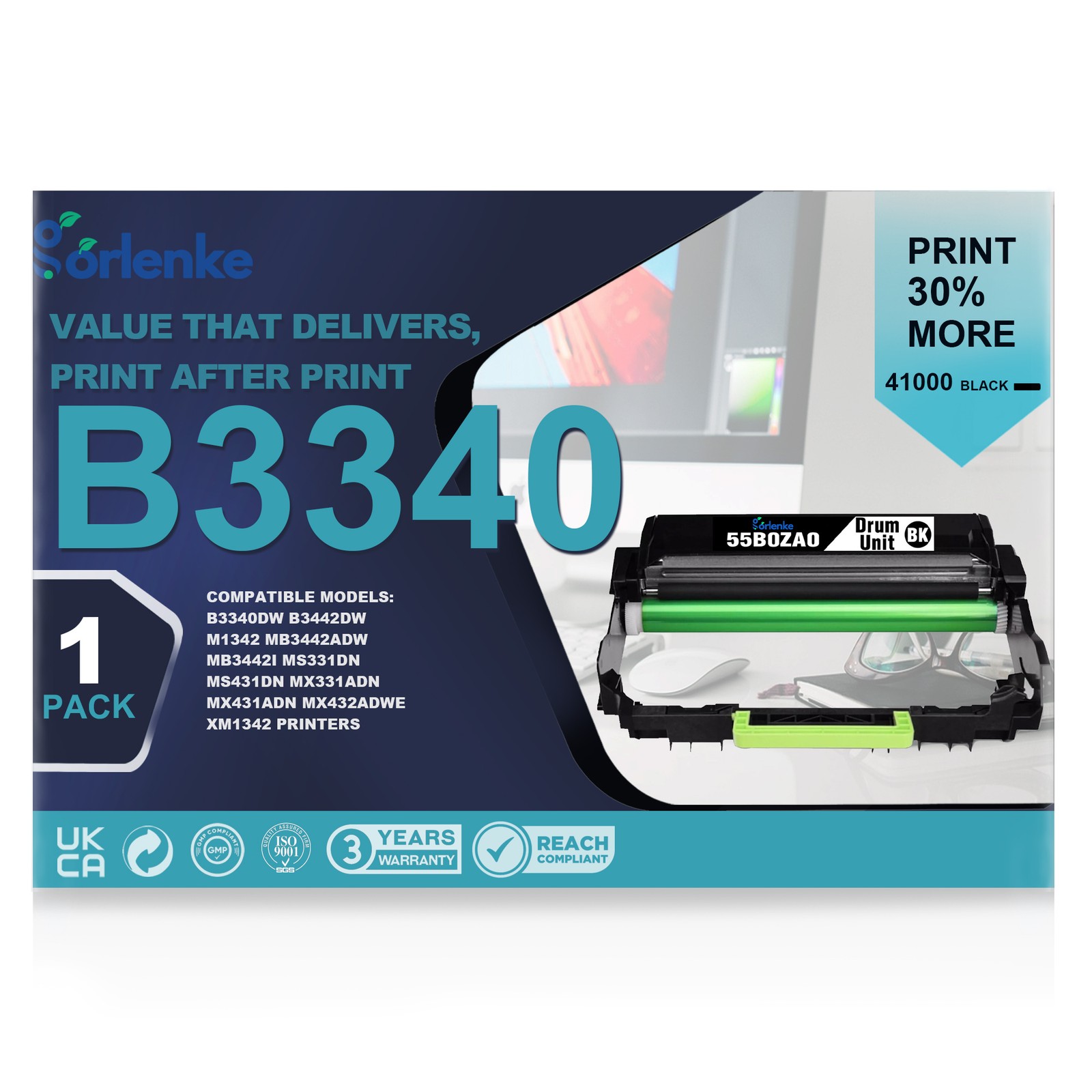 Compatible 55B0ZA0 Black Drum Unit (1-Pack) for Lexmark Printers M1342