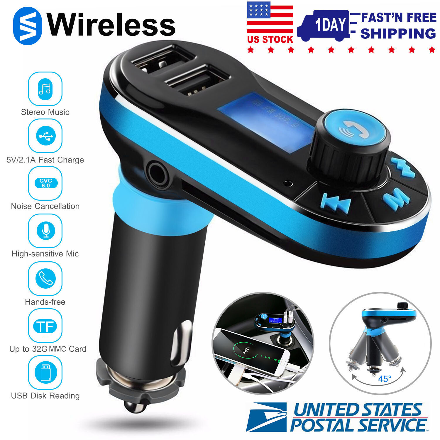 Car Wireless FM Transmitter MP3 Player Hands free Radio Adapter Kit USB Charger