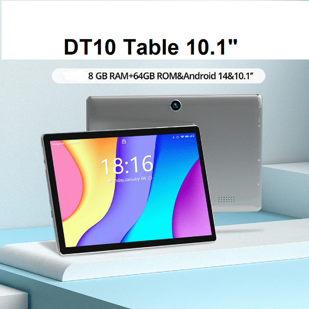 NEW 10.1-inch Android Tablets 8GB+64GB Dual Camera Bluetooth WIFI-Grey