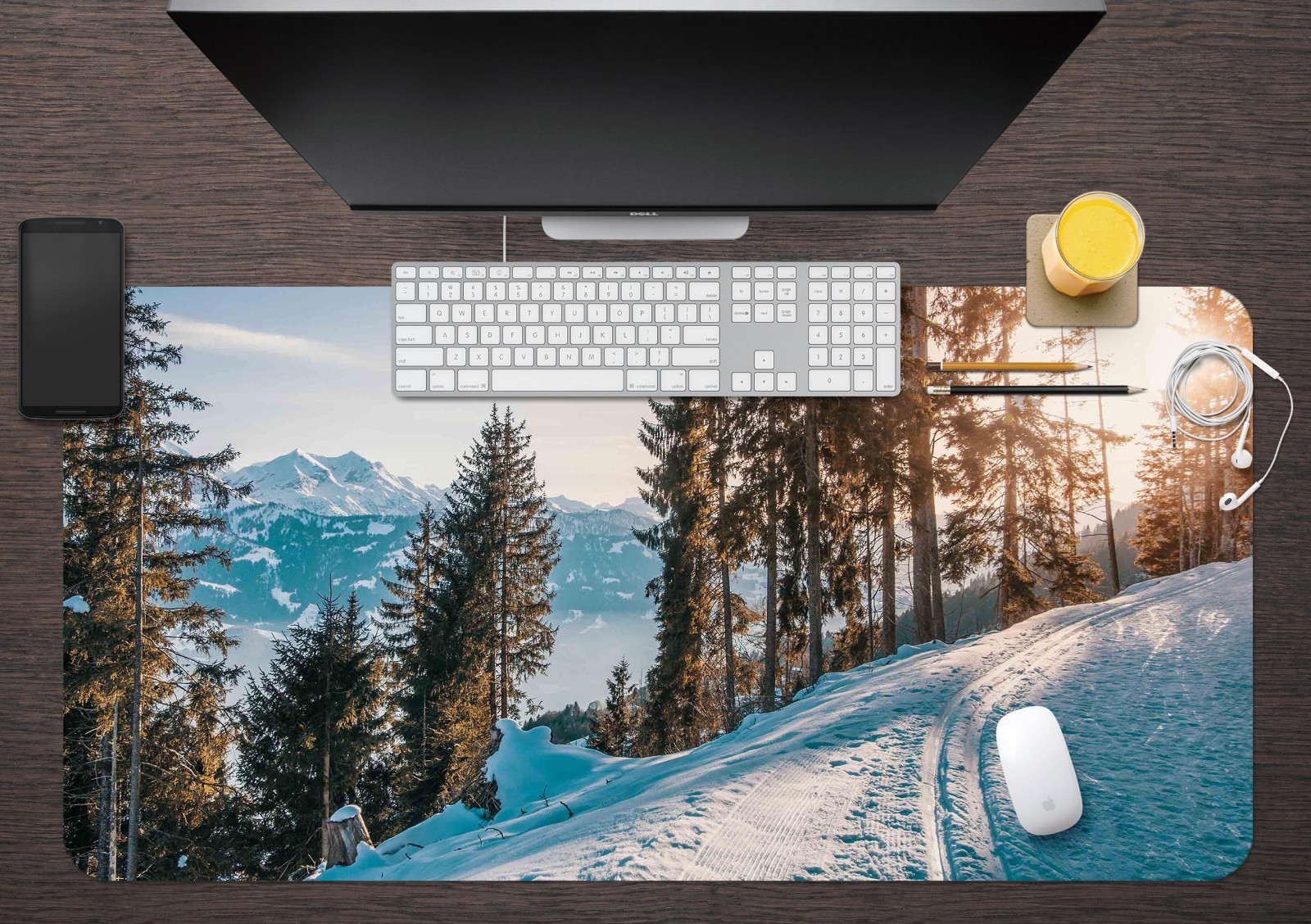 3D Sun Forest Snow Road  9 Non-slip Office Desk Mouse Keyboard Game